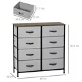 HOMCOM Fabric Chest of Drawers, Industrial Bedroom Dresser with 8 Fabric Drawers, Steel Frame and Wooden Top for Nursery, Living Room, Hallway, Grey - 3