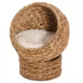 PawHut Wicker Cat Bed, Raised Rattan Cat Basket with Cylindrical Base, Soft Washable Cushion, 50 x 42 x 60 cm - Brown - 1