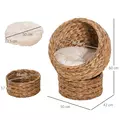 PawHut Wicker Cat Bed, Raised Rattan Cat Basket with Cylindrical Base, Soft Washable Cushion, 50 x 42 x 60 cm - Brown - 3