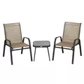 Outsunny 3 Pieces Outdoor Bistro Set, Patio Stackable Armchairs with Breathable Mesh Fabric and SPC Board Coffee Table, Brown - 1