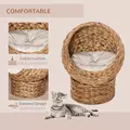 PawHut Wicker Cat Bed, Raised Rattan Cat Basket with Cylindrical Base, Soft Washable Cushion, 50 x 42 x 60 cm - Brown - 4
