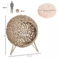 PawHut Wicker Cat Bed, Ball-Shaped Rattan Elevated Cat Basket with Three Tripod Legs, Cushion - Natural Wood Finish - 3