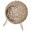 PawHut Wicker Cat Bed, Ball-Shaped Rattan Elevated Cat Basket with Three Tripod Legs, Cushion - Natural Wood Finish - 7