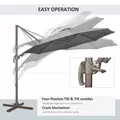 Outsunny 3(m) Cantilever Parasol 360° Rotation Roma Umbrella Hanging Sun Shade with Aluminium Frame, Tilt Crank, 8 Ribs and Cross Base, Dark Grey - 4