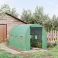 Outsunny 3.5 x 2m Walk-In Polytunnel Greenhouse, with Steel Frame, PE Cover, Roll-Up Door and 6 Windows, Green - 2