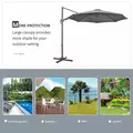 Outsunny 3(m) Cantilever Parasol 360° Rotation Roma Umbrella Hanging Sun Shade with Aluminium Frame, Tilt Crank, 8 Ribs and Cross Base, Dark Grey - 7