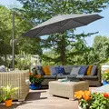 Outsunny 3(m) Cantilever Parasol 360° Rotation Roma Umbrella Hanging Sun Shade with Aluminium Frame, Tilt Crank, 8 Ribs and Cross Base, Dark Grey - 2