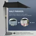 Outsunny 2m Half Parasol Market Umbrella Garden Balcony Parasol with Crank Handle, Base, Double-Sided Canopy, Black - 4