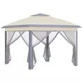 Outsunny 3.3 x 3.3m Pop Up Gazebo, Double Roof Foldable Canopy Tent with Zipped Mesh Sidewalls, Height Adjustable and Carrying Bag, Event Tent for Patio Garden, Beige - 1