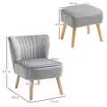 HOMCOM Velvet Accent Chair Occasional Tub Seat Padding Curved Back with Ottoman Wood Frame Legs Home Furniture Light Grey - 3