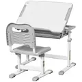HOMCOM Kids Desk and Chair Set, Student Adjustable Writing Desk, with Drawer, Pen Slot, Hook - Grey - 1