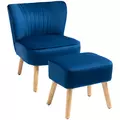 HOMCOM Velvet Accent Chair Occasional Tub Seat Padding Curved Back w/ Ottoman Wood Frame Legs Home Furniture, Dark Blue - 1