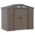 Outsunny 7 x 4ft Metal Garden Shed, Outdoor Storage Tool House with Ventilation Slots, Foundation Kit and Lockable Double Doors, Brown - 1