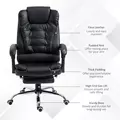 HOMCOM Executive Office Chair, PU Leather Home Office Chair with Swivel Wheels, Reclining Backrest, Retractable Footrest, Black - 7