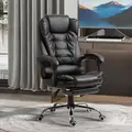 HOMCOM Executive Office Chair, PU Leather Home Office Chair with Swivel Wheels, Reclining Backrest, Retractable Footrest, Black - 2