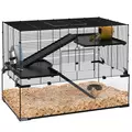PawHut 3 Tiers Hamster Cage, Gerbil Cage with Deep Glass Bottom, Non-Slip Ramps, Platforms, Hut, Exercise Wheels, Water Bottle, Dish, for Syrian Hamster, Dwarf Hamster, 76.5 x 48.5 x 54.5cm - 1