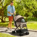 PawHut Pet Stroller Pushchair Foldable Travel Dog Cat Carriage w/ Reversible Handle Brake Basket - 2