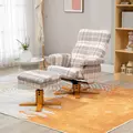 HOMCOM Linen Swivel Recliner Chair with Footstool, Wooden Base and Storage for Living Room, Multicolour - 2