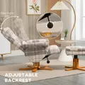HOMCOM Linen Swivel Recliner Chair with Footstool, Wooden Base and Storage for Living Room, Multicolour - 4
