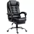 HOMCOM Executive Office Chair, PU Leather Home Office Chair with Swivel Wheels, Reclining Backrest, Retractable Footrest, Black - 1