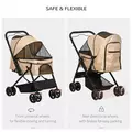 PawHut Pet Stroller Pushchair Foldable Travel Dog Cat Carriage w/ Reversible Handle Brake Basket - 9