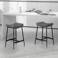 HOMCOM Breakfast Bar Stools Set of 2, Microfibre Upholstered Barstools, Industrial Bar Chairs with Curved Seat and Steel Frame for Dining Room, Kitchen, Grey - 2