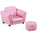 HOMCOM Toddler Chair Single Seater Kids Sofa Set, 54 x 42 x 41cm, Kids Sofa with Stool, Pink - 1