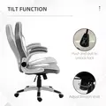 Vinsetto Computer Gaming Chair, Office Desk Swivel Chair, PU Leather Racing Chair with 90° Flip-up Armrest, Adjustable Height and Rolling Wheels, Grey - 5