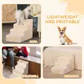PawHut Four-Step Dog Stairs, with Washable Plush Cover, for High Bed Sofa, Dog Stairs for Small Dog and Cat - Beige - 7