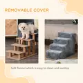 PawHut Four-Step Dog Stairs, with Washable Plush Cover, for High Bed Sofa, Dog Stairs for Small Dog and Cat - Light Grey - 5
