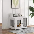 PawHut 2-in-1 Dog Cage & Side Table, with Two Doors, Cushion, for Large Dogs - 2