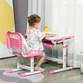 HOMCOM Kids Desk and Chair Set, Student Adjustable Writing Desk, with Drawer, Pen Slot, Hook - Pink - 2