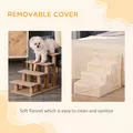 PawHut Four-Step Dog Stairs, with Washable Plush Cover, for High Bed Sofa, Dog Stairs for Small Dog and Cat - Beige - 5