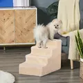 PawHut Four-Step Dog Stairs, with Washable Plush Cover, for High Bed Sofa, Dog Stairs for Small Dog and Cat - Beige - 2