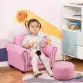 HOMCOM Toddler Chair Single Seater Kids Sofa Set, 54 x 42 x 41cm, Kids Sofa with Stool, Pink - 2