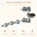 PawHut 4 Piece Cat Shelf with Scratching Post, Wall-Mounted Cat Tree for Indoor Cat - Grey - 4