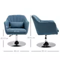 HOMCOM Swivel Linen Fabric Accent Chair for Living Room Contemporary Vanity Armchair with Adjustable Height Thick Cushion Lumbar Support Armrest for Bedroom Office Blue - 3