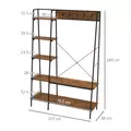 HOMCOM Clothes Rail, Metal Clothes Rack with Shoe Rack, 5 Tier Storage Shelves, 5 Side Hooks, Coat Stand for Bedroom, Living Room, Hallway, Rustic Brown and Black - 3