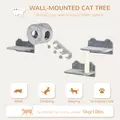 PawHut 4PCs Wall-Mounted Cat Tree, with Steps, Perch, Cat House - Grey - 4