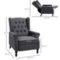 HOMCOM Recliner Armchair, Vintage Reclining Chair with Nail Head Trim, Wingback Chair with Button Tufted Back and Footrest, for Living Room, Dark Grey - 3