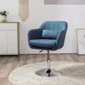 HOMCOM Swivel Linen Fabric Accent Chair for Living Room Contemporary Vanity Armchair with Adjustable Height Thick Cushion Lumbar Support Armrest for Bedroom Office Blue - 2