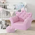 HOMCOM Children Kids Sofa Set Armchair Chair Seat with Free Footstool PU Leather for Girls 58L x 40.5W x 49H cm Pink - 2