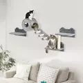 PawHut 4PCs Wall-Mounted Cat Tree, with Steps, Perch, Cat House - Grey - 2