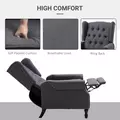 HOMCOM Recliner Armchair, Vintage Reclining Chair with Nail Head Trim, Wingback Chair with Button Tufted Back and Footrest, for Living Room, Dark Grey - 5