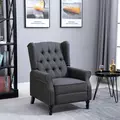 HOMCOM Recliner Armchair, Vintage Reclining Chair with Nail Head Trim, Wingback Chair with Button Tufted Back and Footrest, for Living Room, Dark Grey - 2