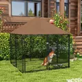 PawHut Outdoor Dog Kennel Puppy Play Pen with Canopy Garden Playpen Fence Crate Enclosure Cage Rotating Bowl 141 x 141 x 151 cm - 2