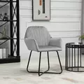 HOMCOM Modern Arm Chair Upholstered Accent Chair with Metal Base for Living Room Grey - 9