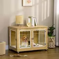 PawHut Dog Crate Furniture, Dog Cage End Table. with Soft Cushion, Double Door - Oak Tone - 2