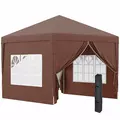 Outsunny 3 x 3 m Pop Up Gazebo, Wedding Party Canopy Tent Marquee with Carry Bag and Windows, Coffee - 1