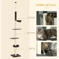 PawHut 240-270cm Floor-To-Ceiling Cat Tree, 5 Tier Cat Climbing Tower, with Bed, Hammock, Platforms, Dark Grey and Cream - 6